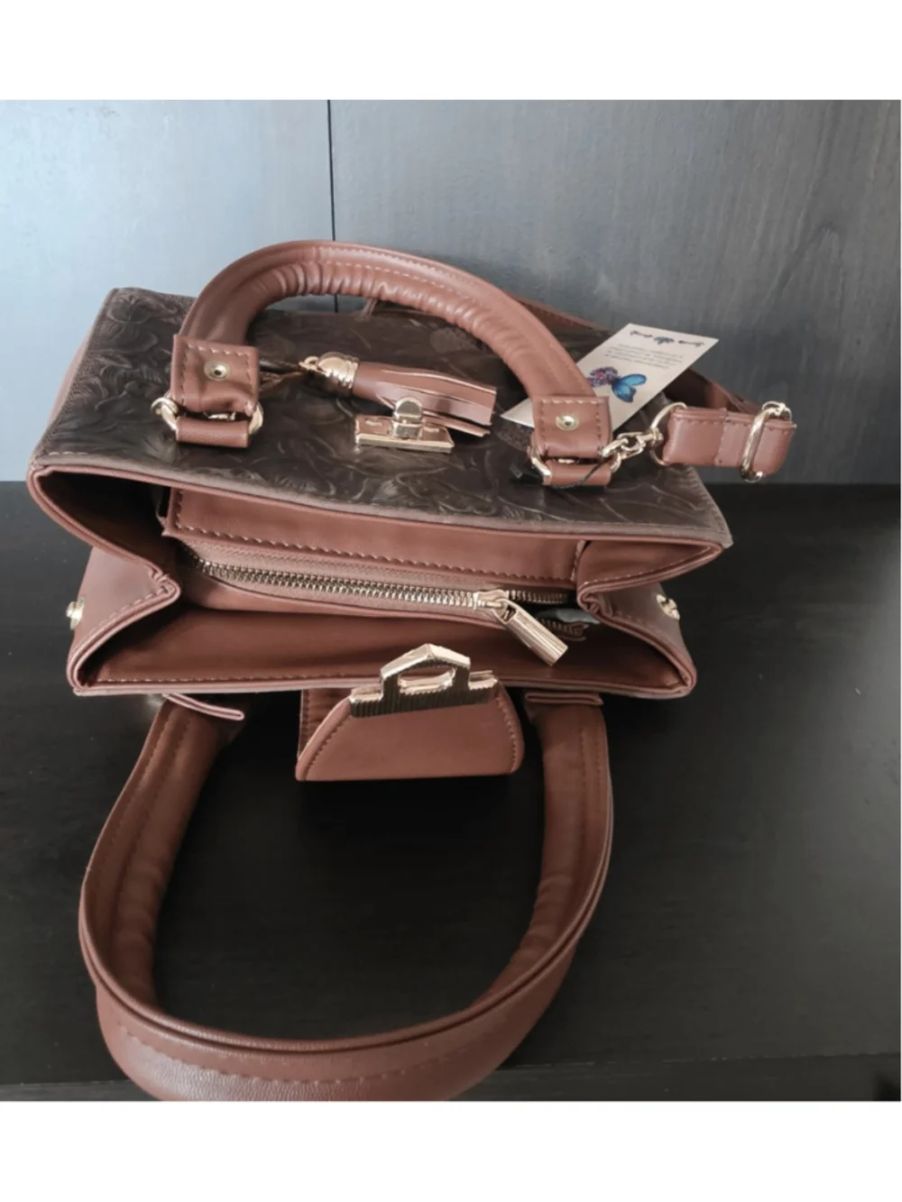 Chocolate Brown Tasseled Floral Embossed Tooled Artisan LEATHER Crossbody Purse